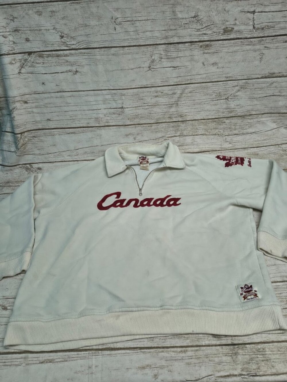 Roots Canada 2002 Olympic White Half Zip Sweatshirt XXL Made in Canada